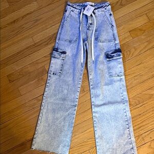 Risen Light Blue Cargo Women Jeans